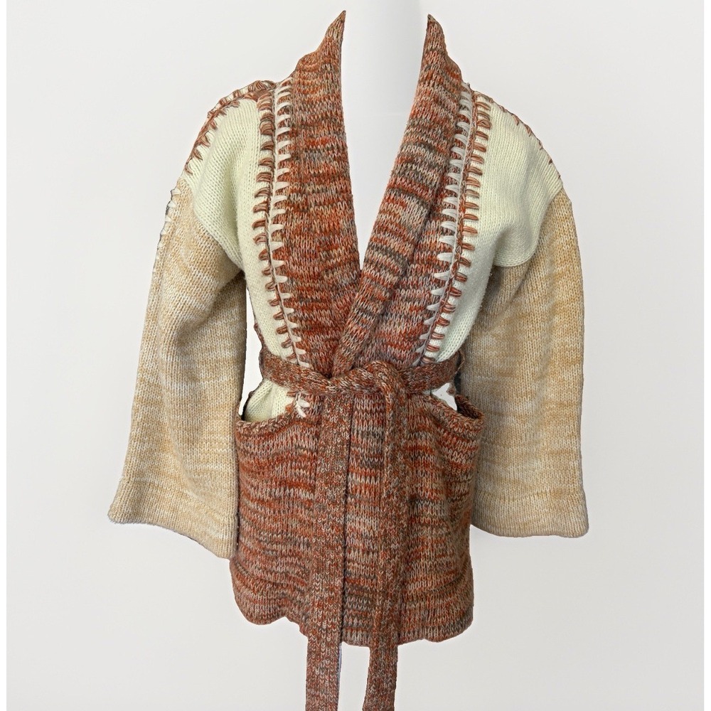 Vintage Sirocco 70s Patchwork Knit Cardigan Womens M Sweater